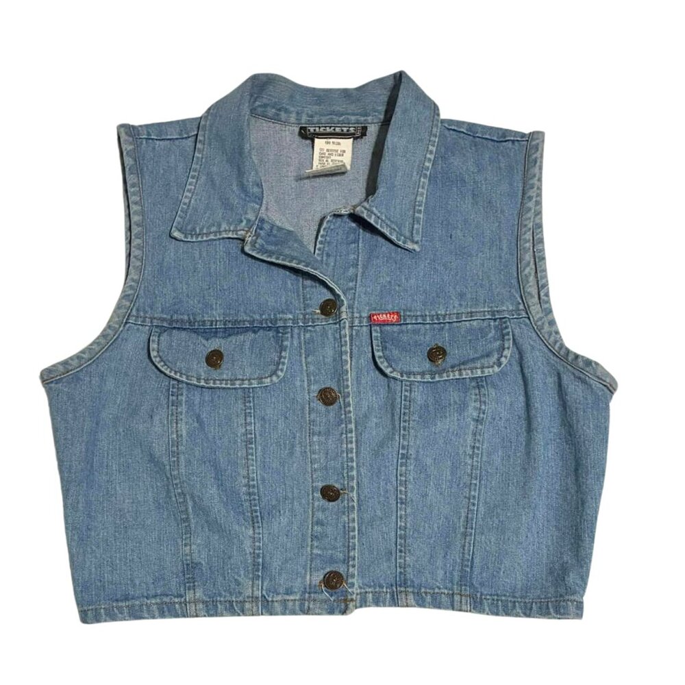 Vintage 90s Tickets Clothing Denim Jean Vest Size 7/8